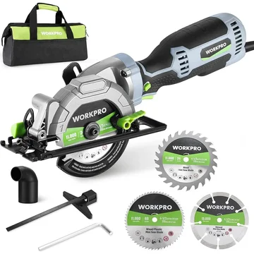 WORKPRO 5.8Amp 3500RPM Circular Saw with Parallel Guide, Maximum Cutting Depth 1-11/16"(90°),1-1/8"(45°), Compact Circular Saw with Three 4-1/2" Blades for Wood, PVC, Tile, Cement Block