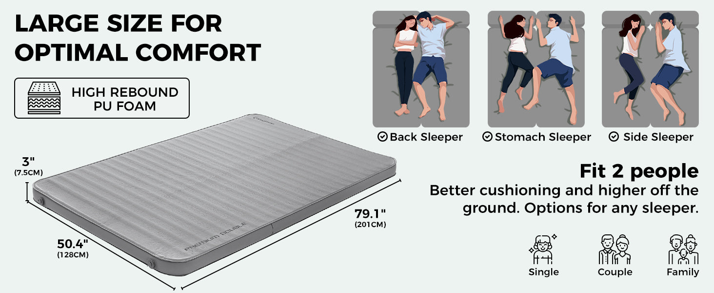 KingCamp PREMIUM Self Inflating Foam Sleeping Pad Double/Single