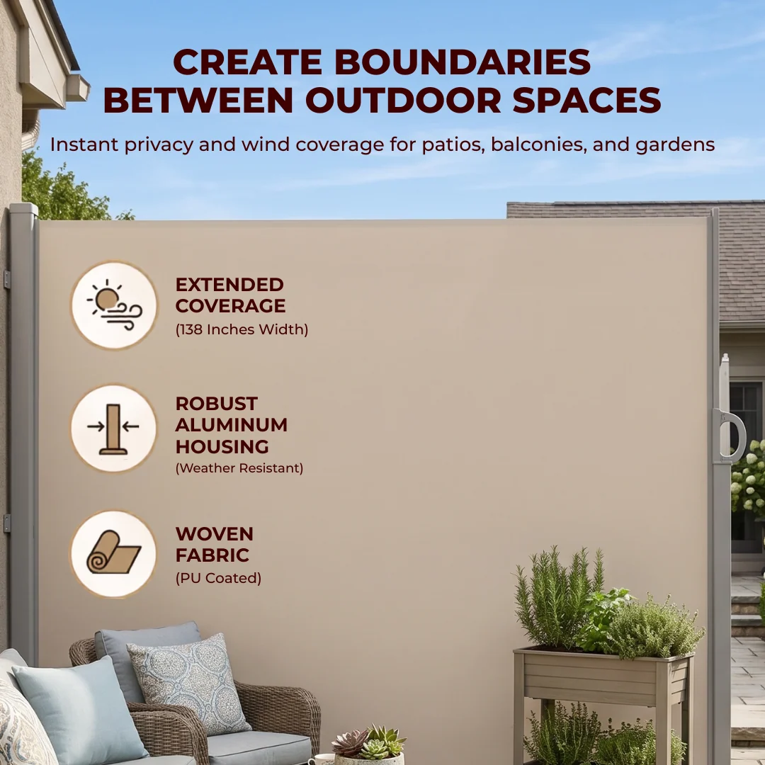 88x138 Inches Retractable Side Awning Privacy Screen Aluminum