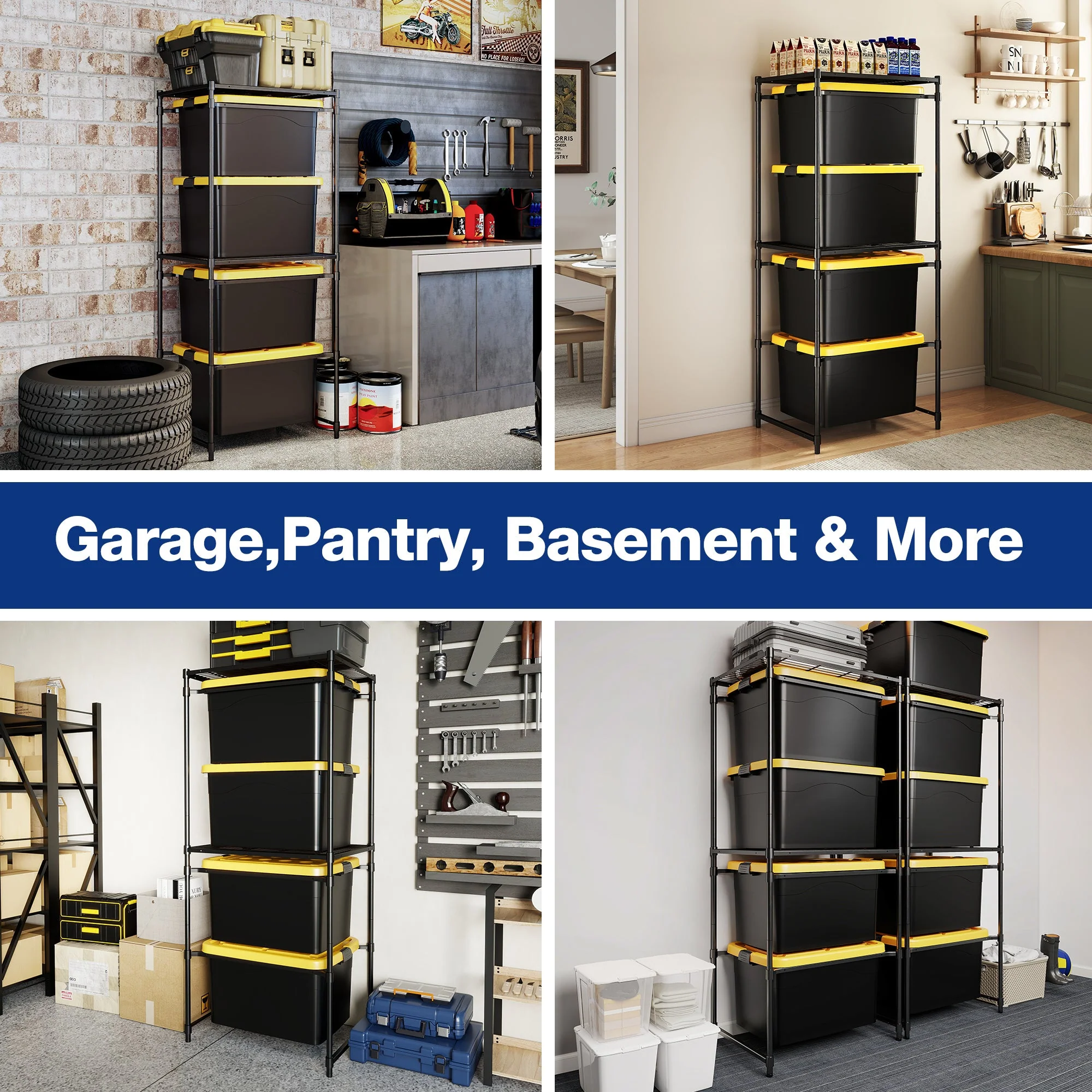 WORKPRO 250 LBS 5-Tier Bin Storage Rack for 27-Gallon Totes, Heavy Duty Metal Shelving Units for Garage, Basement, Pantry, Kitchen, Workspace, or Laundry Room, 30.5" x 22.5" x 69", Black - Image 9