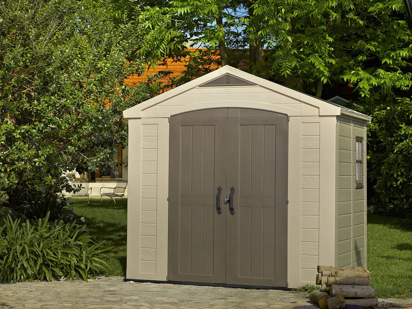 Keter Factor 8 x 11 Foot All Weather Resin Outdoor Storage Shed, Taupe - Image 23
