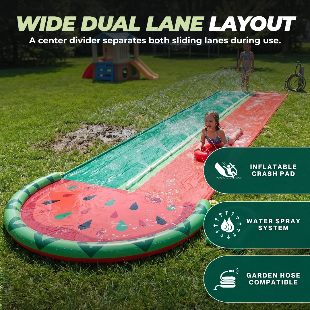 20 ft Double Lane Water Slide with Sprinkler and Two Bodyboards