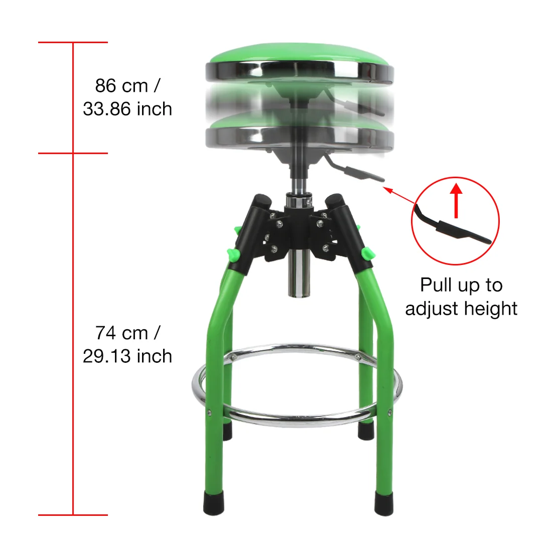 WORKPRO Heavy Duty Adjustable Hydraulic Shop Stool, Green - Image 3