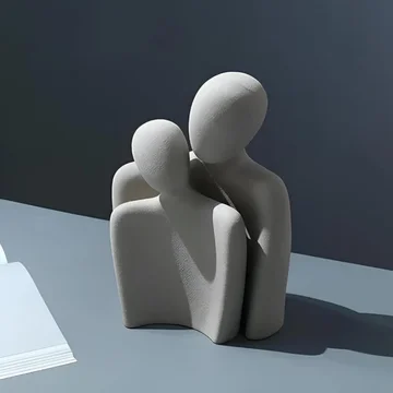 Ceramic Sculpture Couple Embrace Grey Finish