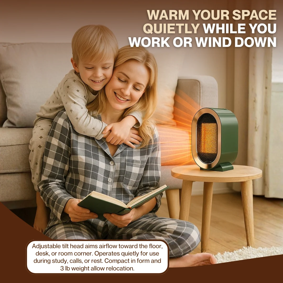 1200W PTC Space Heater with Adjustable Tilt, 2 Modes, and Auto Shut Off