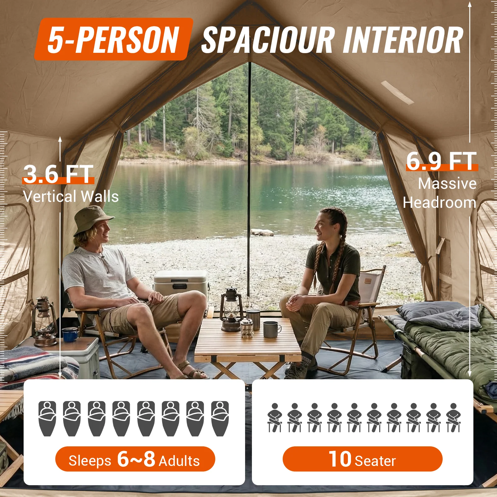 KingCamp MOUNTAIN IN C5 Cabin Tent with Stove Jack & AC Port