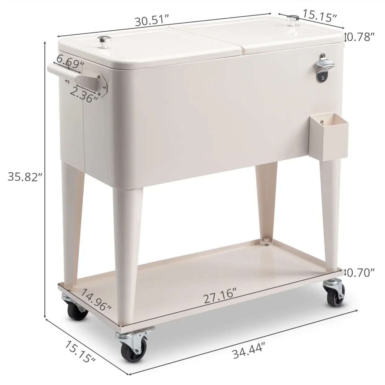 80Qt All-In-One Cooler Cart With Bottle Opener, Lower Storage Shelf and Cap Catcher, Outdoor Party Rolling Cooler With Lockable Wheels For Pool Side, Patio, Balcony, Mint(33.07 x 15.16 x 35.83)" - Image 18