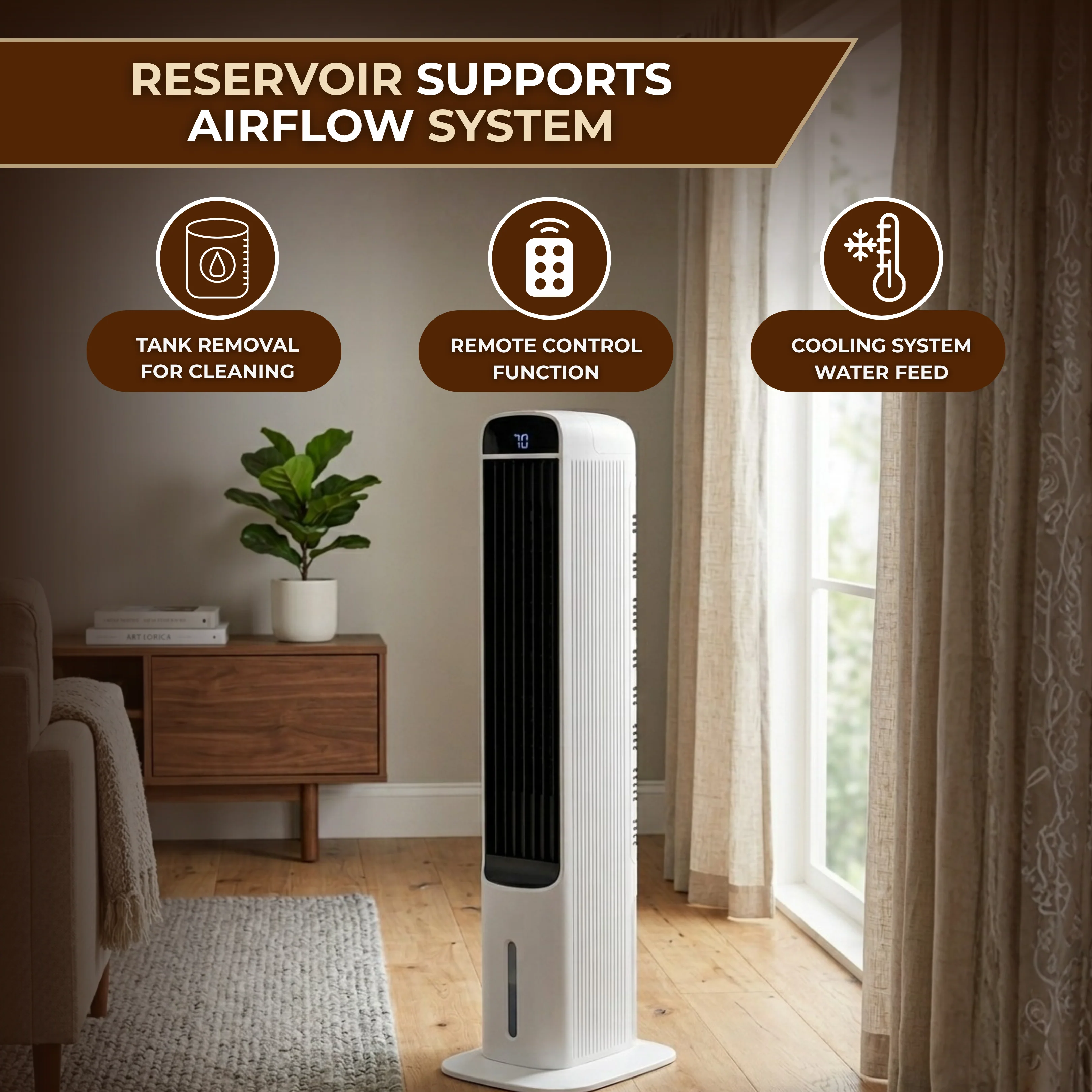 Portable Evaporative Air Cooler Fan with Smart Timer Control