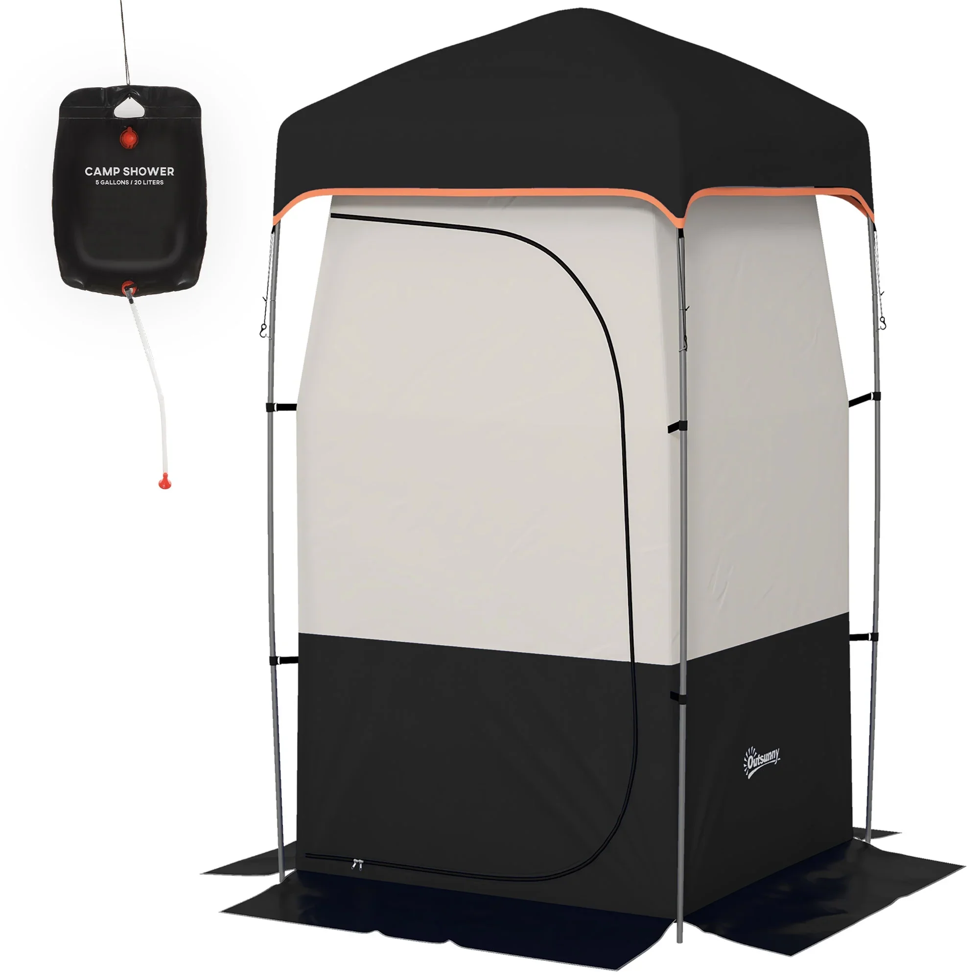 E-Western Outsunny Portable Shower Tent with Solar Shower Bag, Privacy Shelter, Camping Dressing Room, Includes Floor & Carrying Bag, Black, 28.7" x 6.7" x 6.7" - Image 10