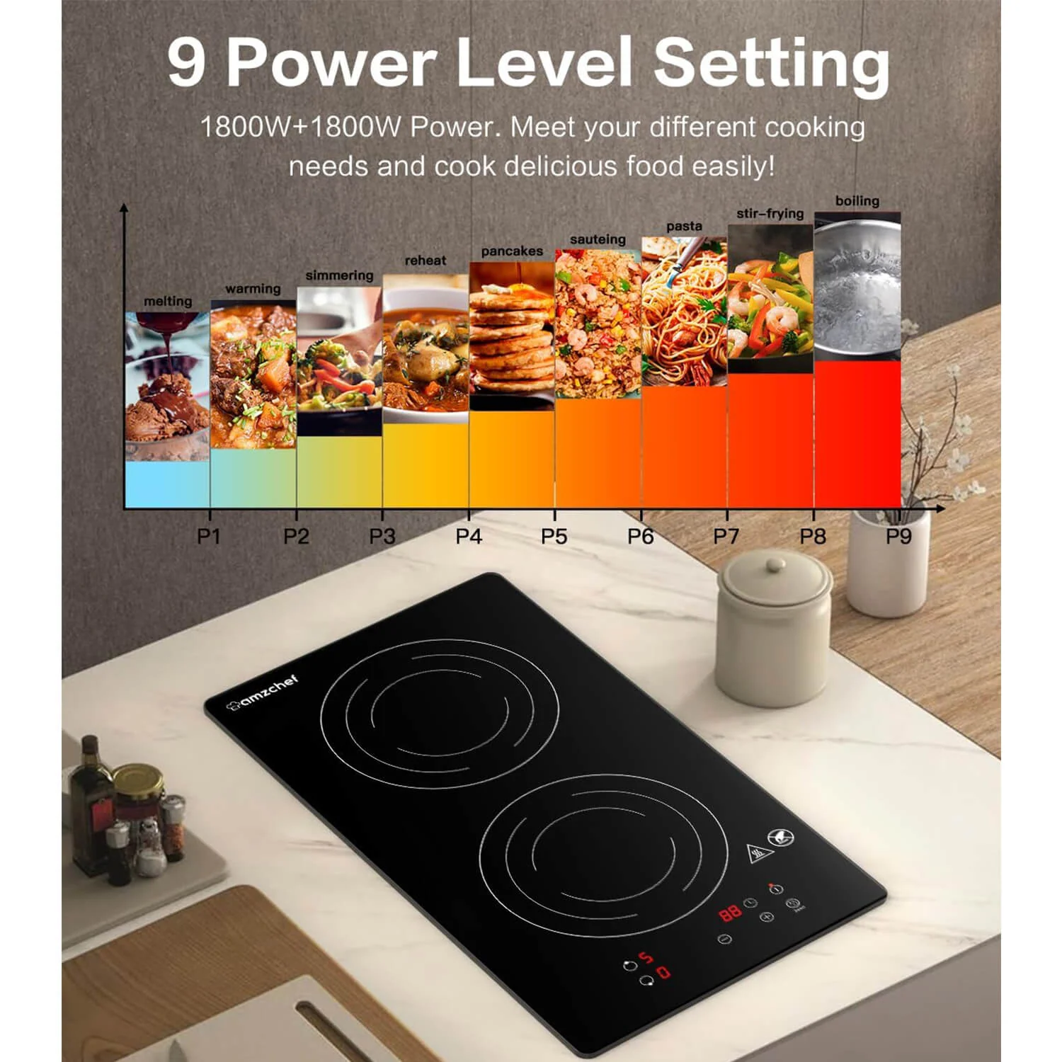 AMZCHEF 12 Inch Electric Stove Hob 2 Burners 1800W Induction Cooktop ID1800 4