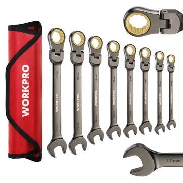 WORKPRO 8 Pcs Flex-Head Ratcheting Combination Wrench Set with Organizer Bag, Metric