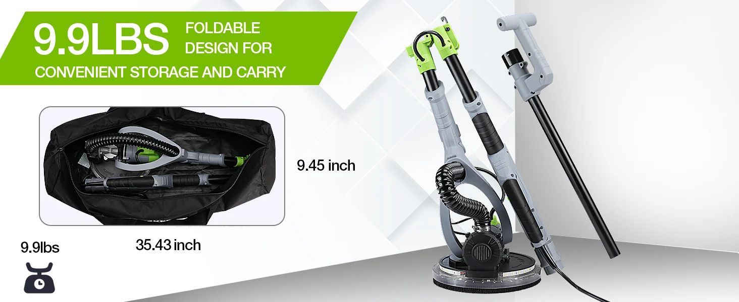 Innovation and quality are shown on a vacuum accessory banner with a green and black folded design and 9.9lbs