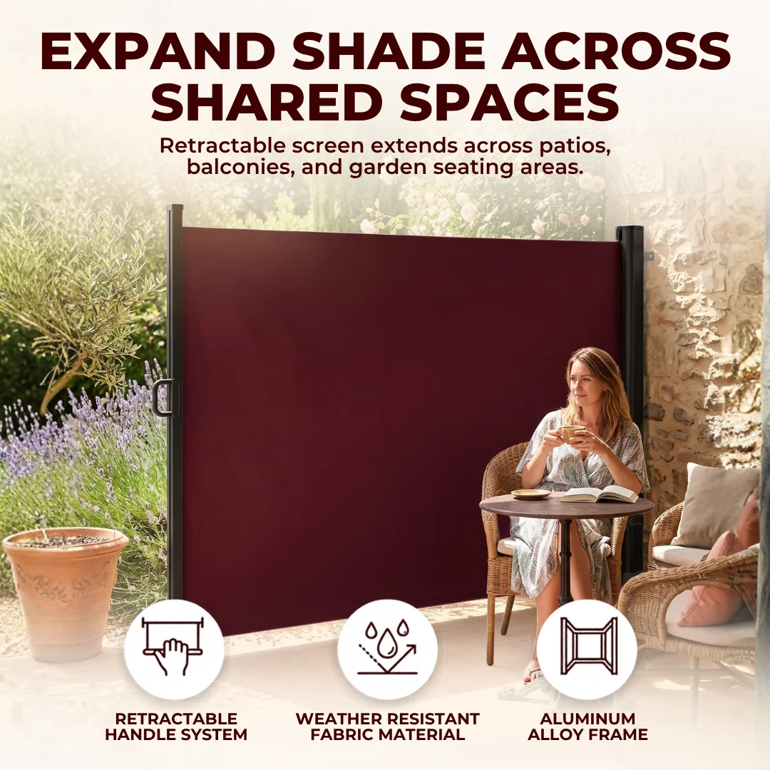 126 in Retractable Side Awning Privacy Screen for Patio Garden