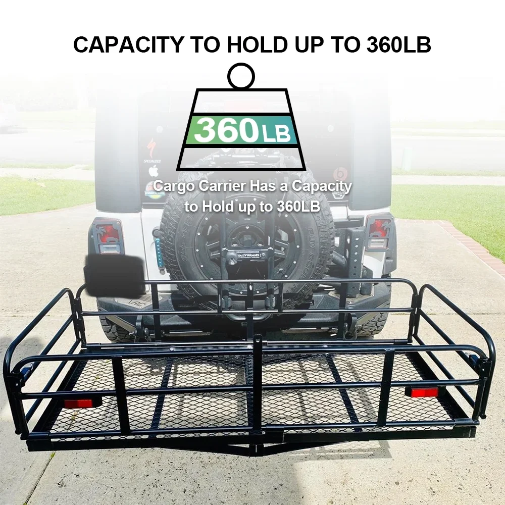 Kojem 500 Lbs Hitch Mount Cargo Carrier 60" x 24" x 14" Folding Cargo Rack Rear Luggage Basket Fits 2" Receiver for Car SUV Camping Traveling - Image 3