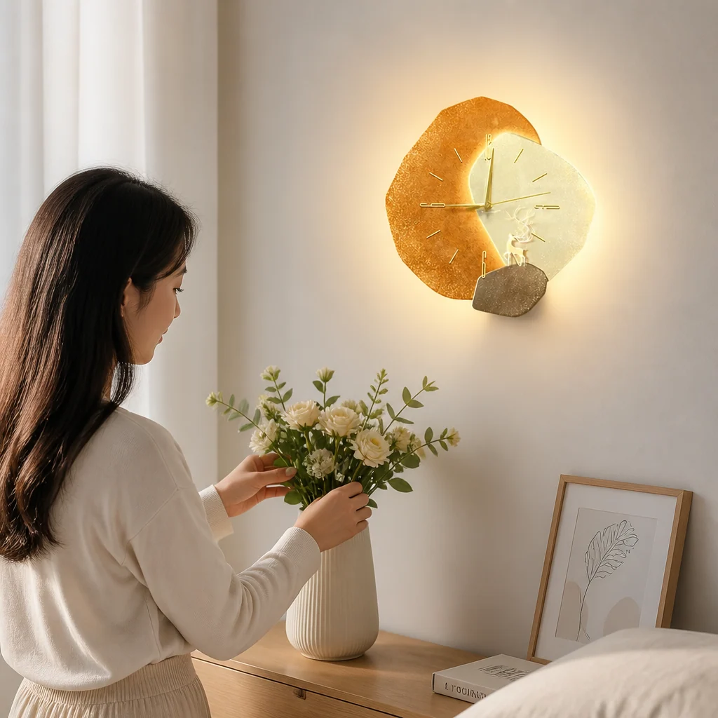 Wall Lamp Asymmetrical Crystal With Built-In Clock - Image 3
