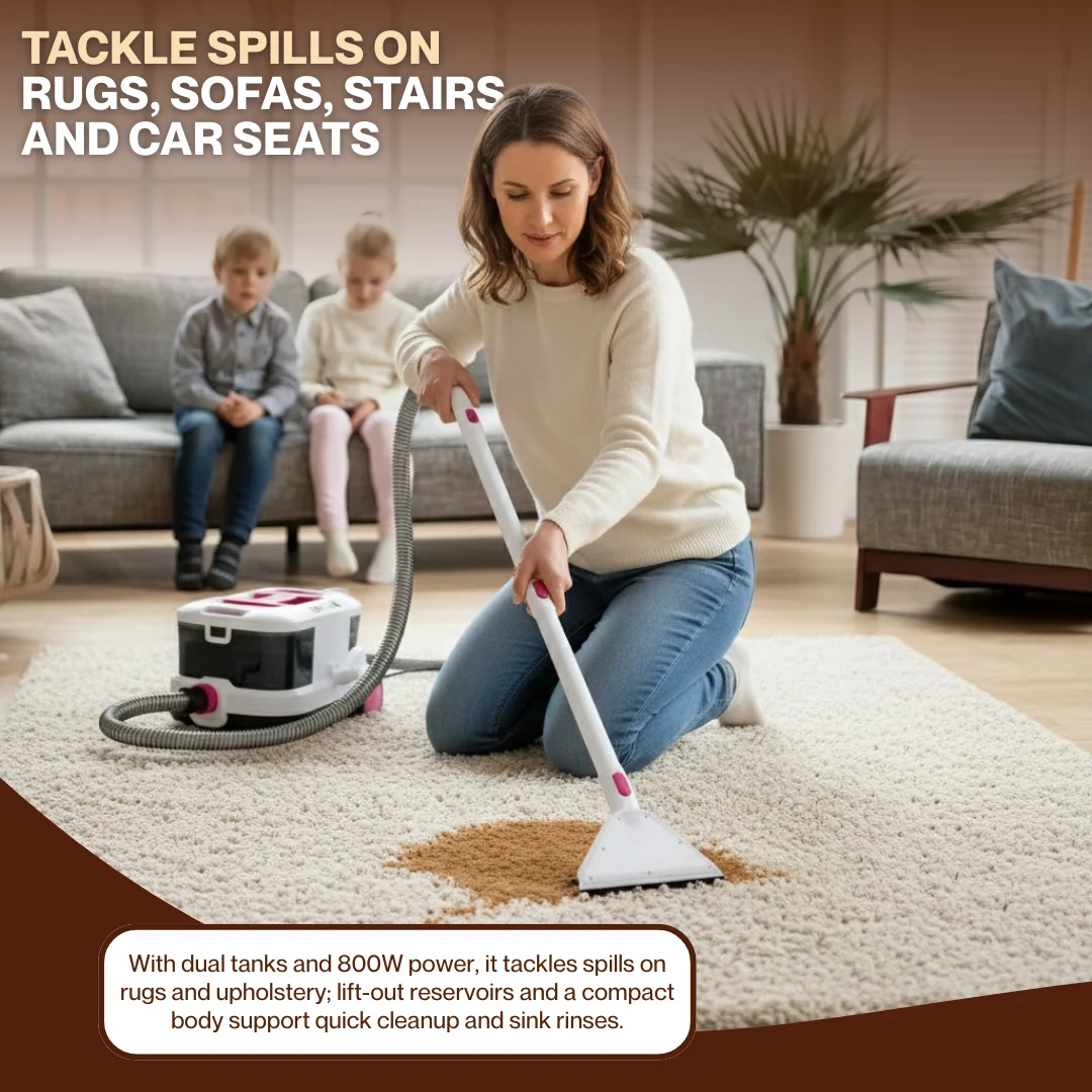 Dual-Tank Portable Carpet & Upholstery Extractor, 800 W Suction
