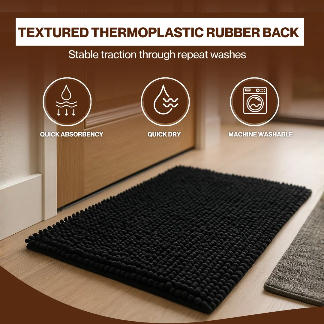 High Pile Chenille Bath Mat Quick Dry Microfiber with TPR Backing