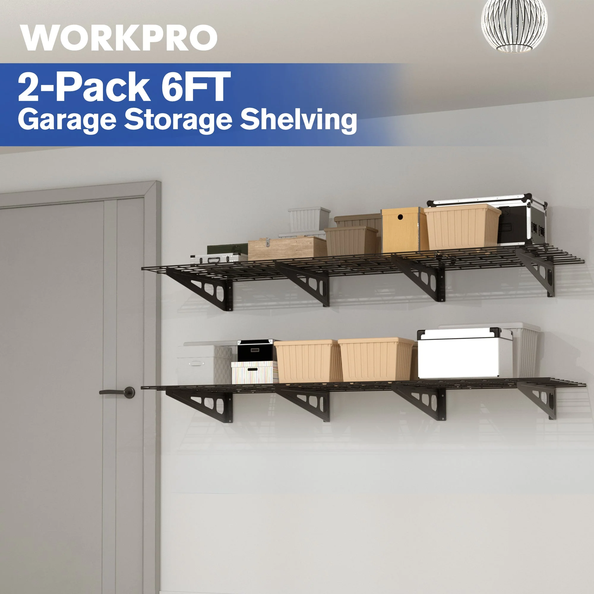 WORKPRO Garage 2-Tiers Metal 12.99"W x 4.53"H Storage Shelves Holds up to 800 lb Maximum Load Weight Capacity, Black - Image 5