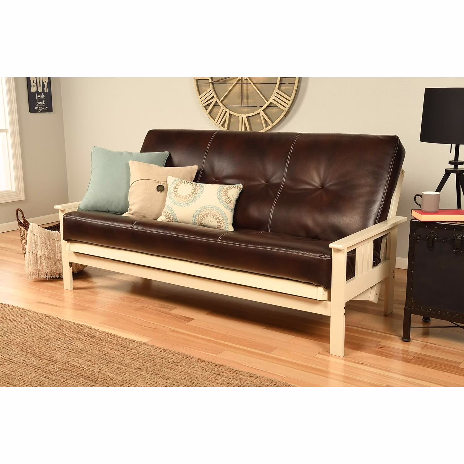 Homestock African Artifacts Full Size Futon Frame Set with Mattress, Easily Converts to Bed, Versatile Design Futon Frame for All Spaces, 33"H x 79"L x 37"D-Color:Linen Charcoal,Size:Barbados - Image 36