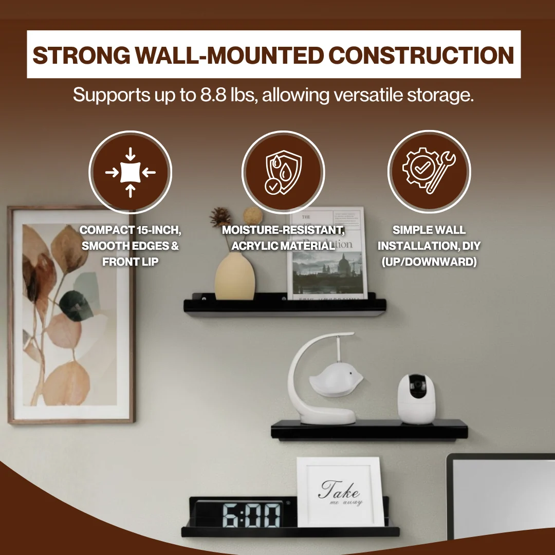 Acrylic Wall Shelves 15 Inch Floating Bathroom Organizer Set