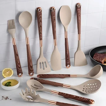 Utensil Set Heat-Resistant Silicone Ergonomic Handles Dishwasher Safe