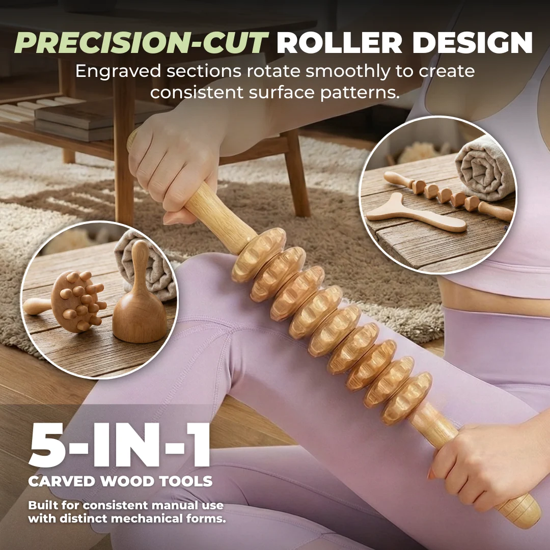 Wood Therapy 5-in-1 Wooden Massage Tool Set for Full-Body Application