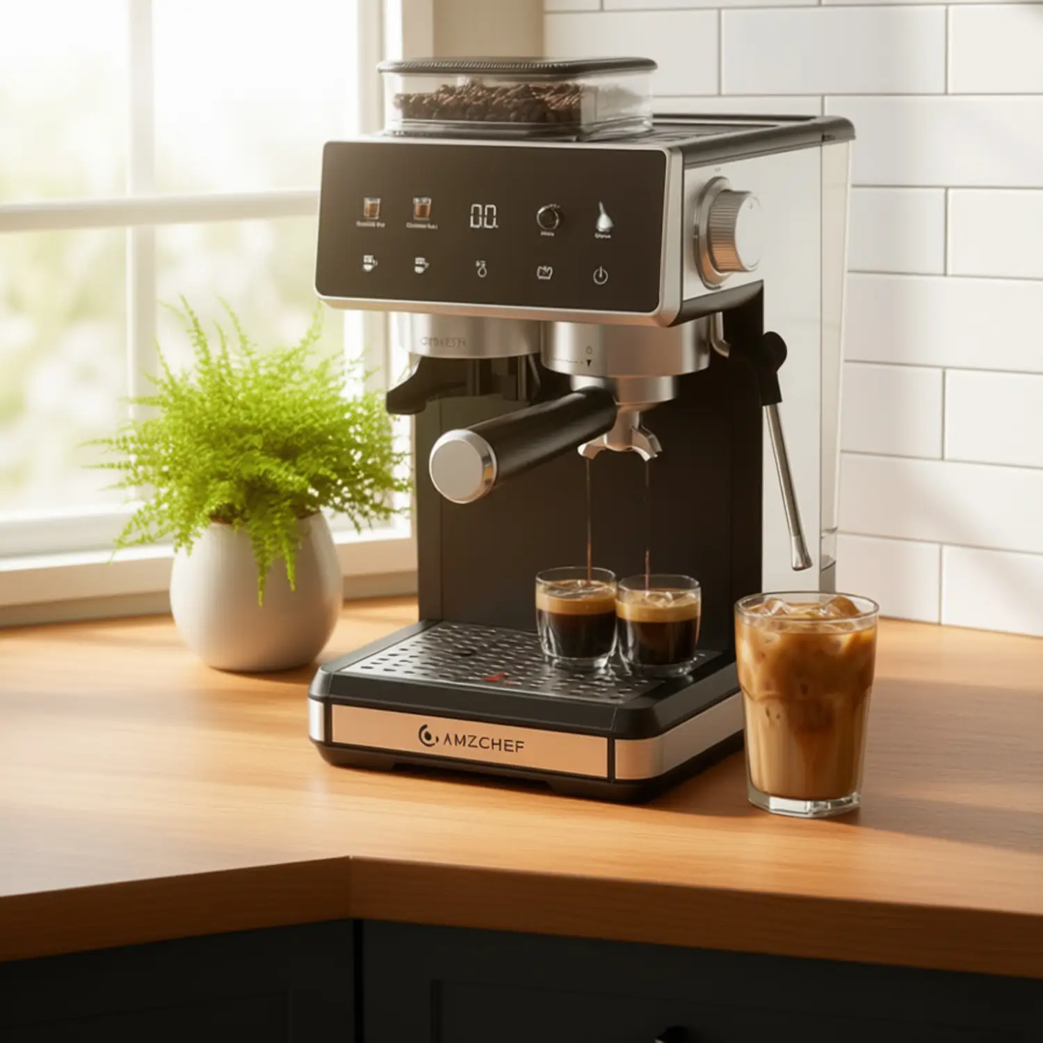 AMZCHEF 20 Bar Espresso Machine with Milk Frother and Grinder 3