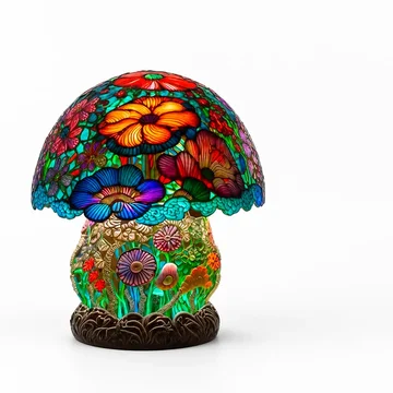 Table Lamp Handcrafted Resin Ambient Light Mushroom & Flower Motifs