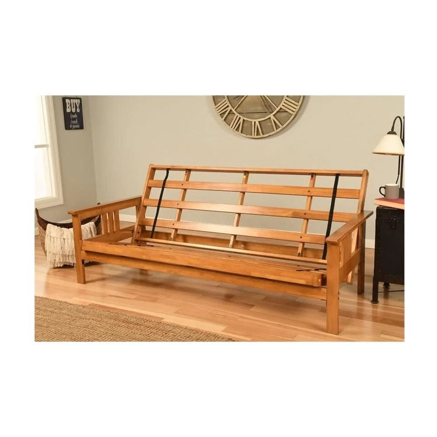 Homestock African Artifacts Full Size Futon Frame Set with Mattress, Easily Converts to Bed, Versatile Design Futon Frame for All Spaces, 33"H x 79"L x 37"D-Color:Linen Charcoal,Size:Barbados - Image 154