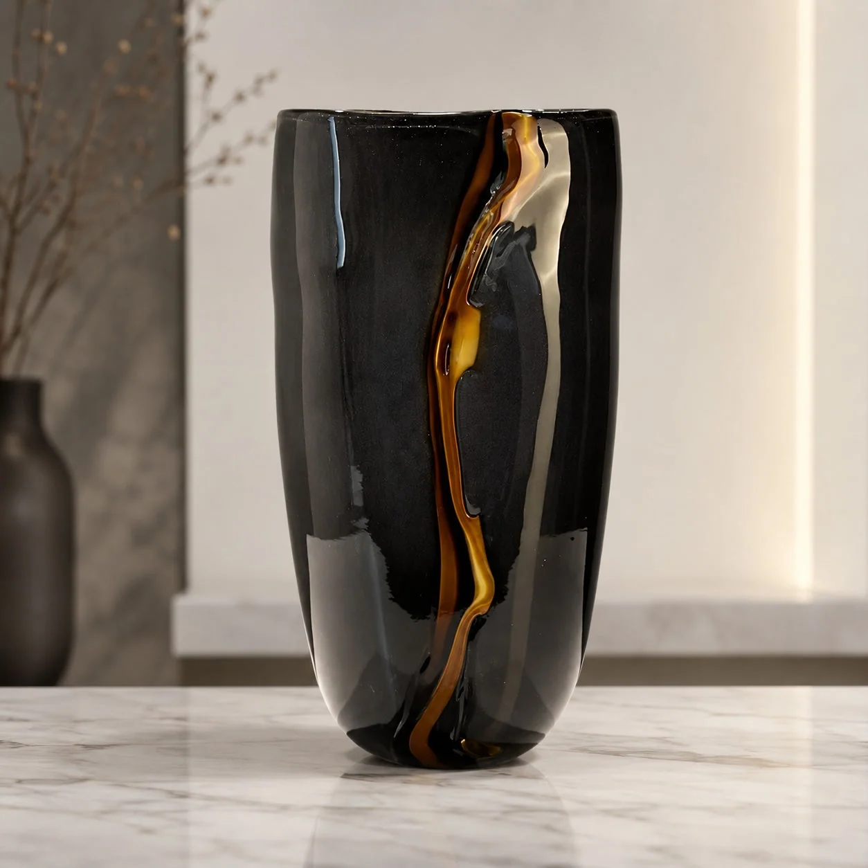 Artistic Handcrafted Black Glass Decorative Vase - Image 4