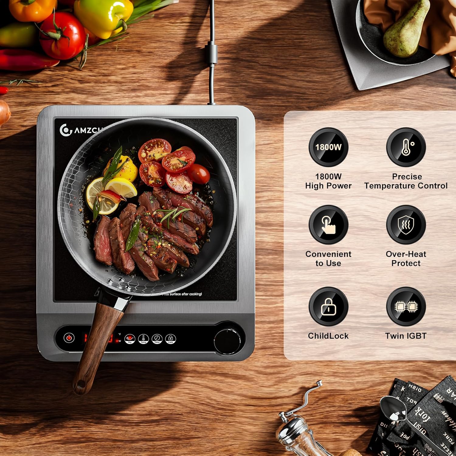 AMZCHEF Commercial Induction Cooktop 1800W Countertop HL-PC4 - Image 3