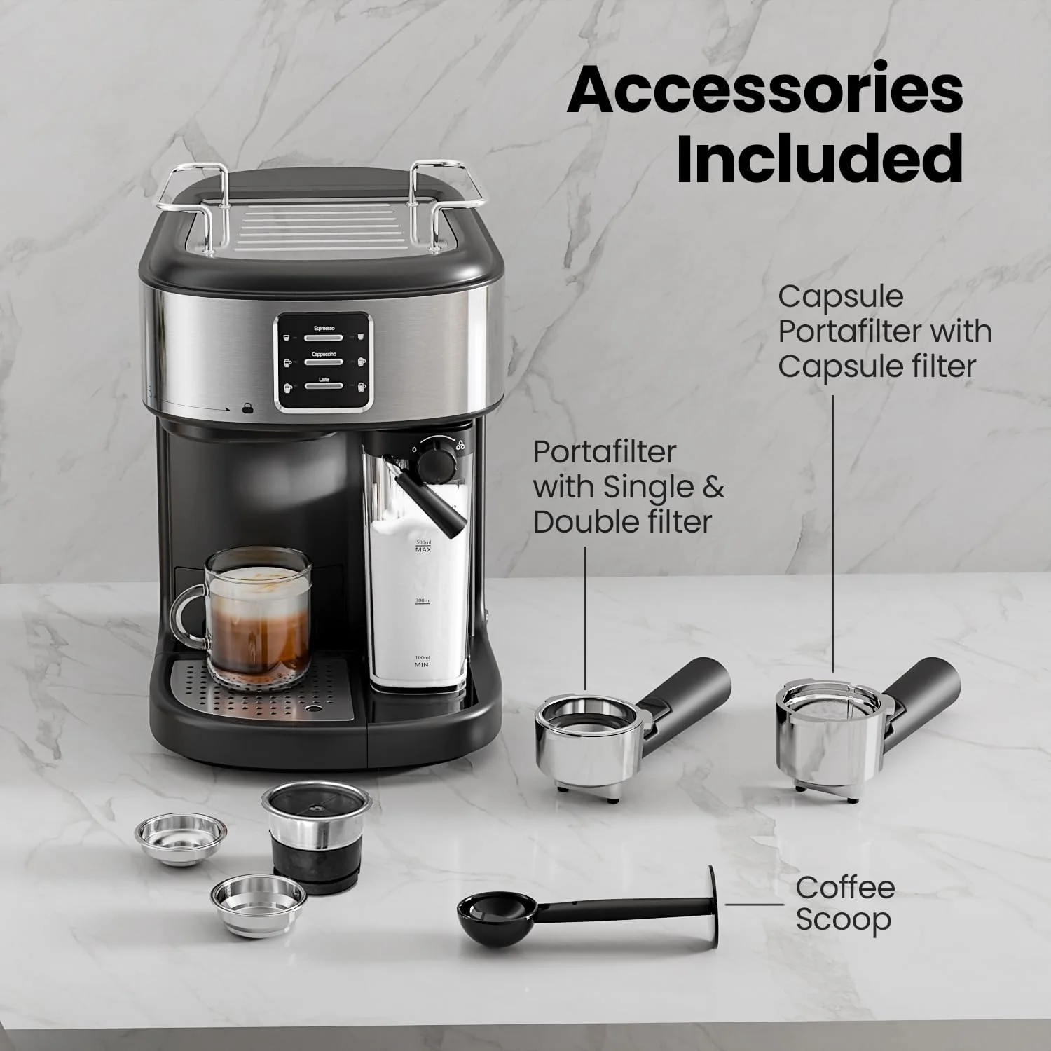 3 in 1 Professional Espresso Maker with Dual Heating System & Capsule Compatible CM8011 - Image 7