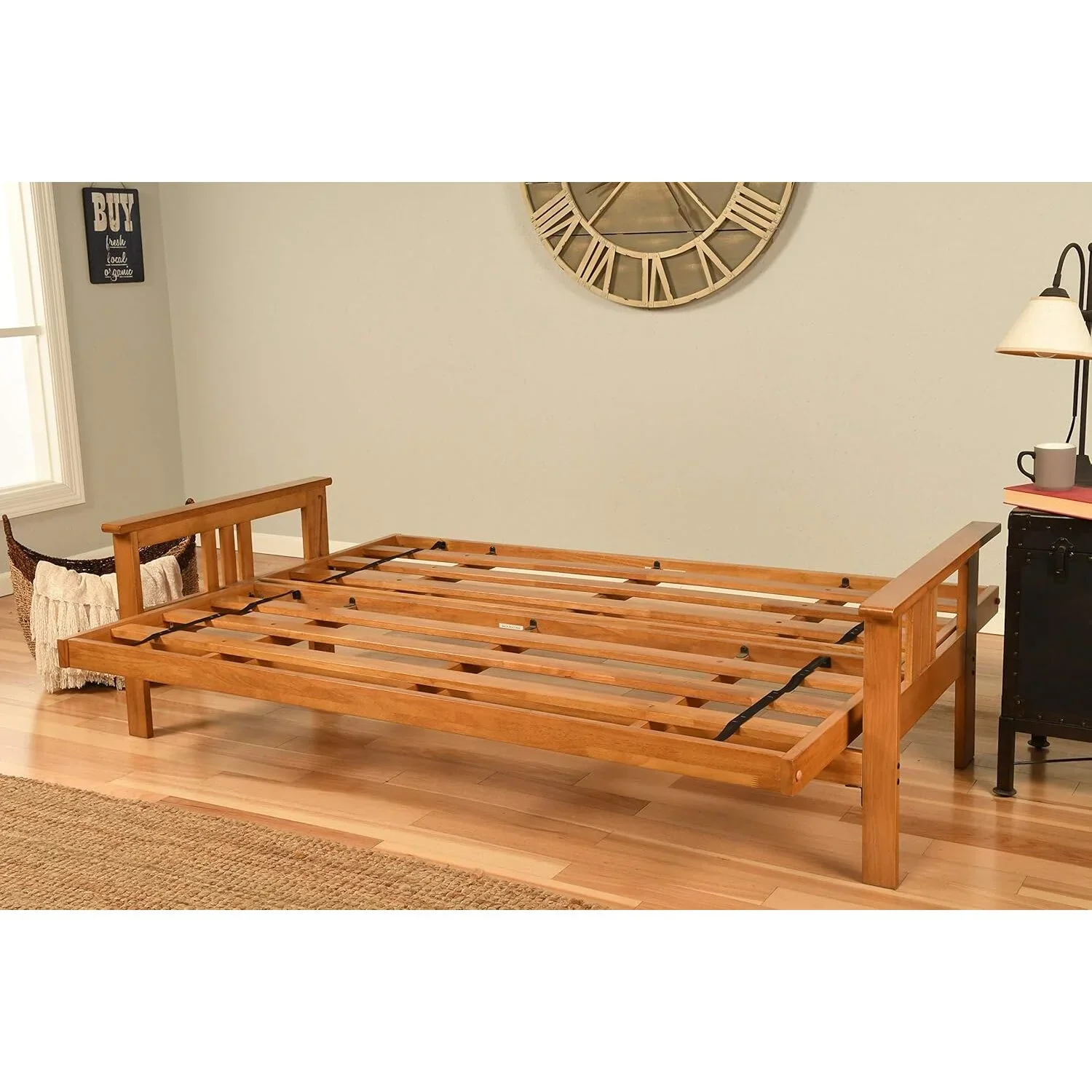 Homestock African Artifacts Full Size Futon Frame Set with Mattress, Easily Converts to Bed, Versatile Design Futon Frame for All Spaces, 33"H x 79"L x 37"D-Color:Linen Charcoal,Size:Barbados - Image 63