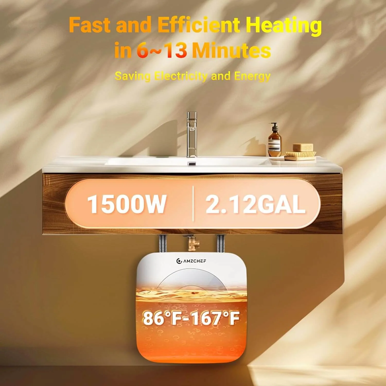 AMZCHEF Electric Mini-Tank Water Heater 2.12 Gallon/7L 3