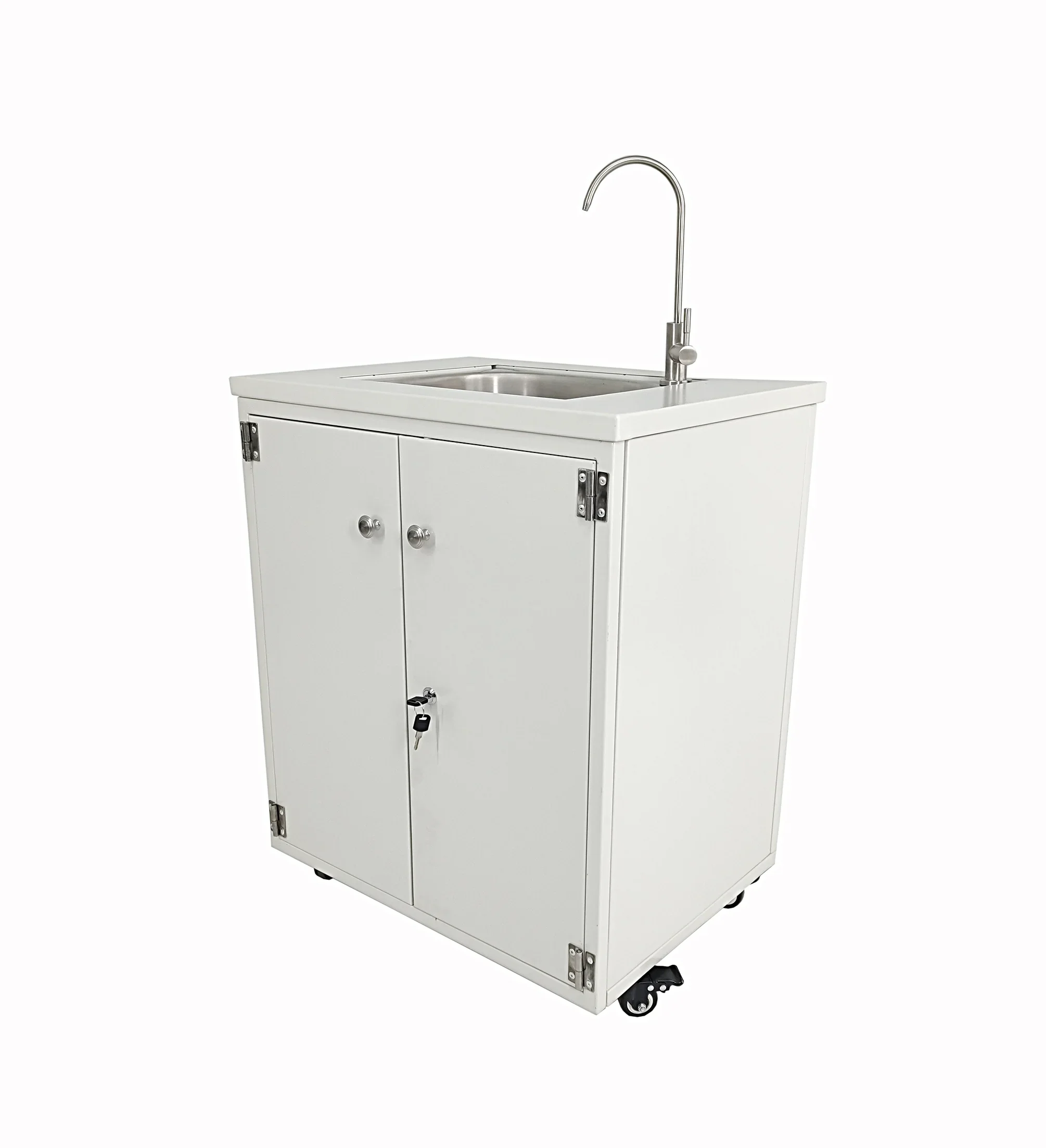 Cabinet Portable Sink Self Contained Hand Wash Station Mobile Sink Water Fountain Water Supply 110V/12V Powered Built-in Pump Water Jugs NOT included 24 X 18 X 30" CABINET SIZE 10094