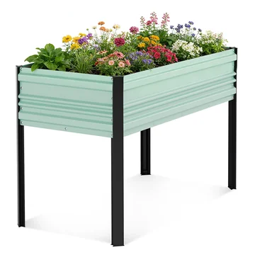WORKPRO 48x24x32in Outdoor Galvanized Raised Garden Bed with Legs, 600LB Elevated Planter Box for Vegetable, Flowers, Herbs, Green