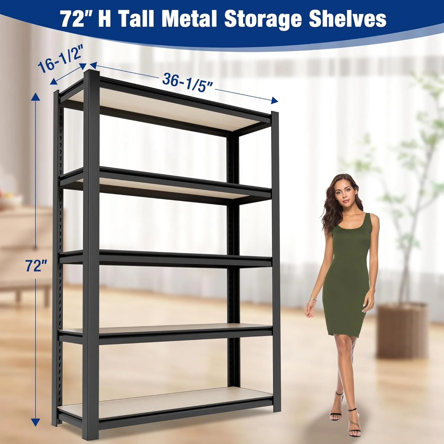 WORKPRO 5-Tier Heavy Duty Metal Particle Board Shelving Unit, 36.2"Wx16.5"Dx72"H, 3000lbs Capacity - Black - Image 3
