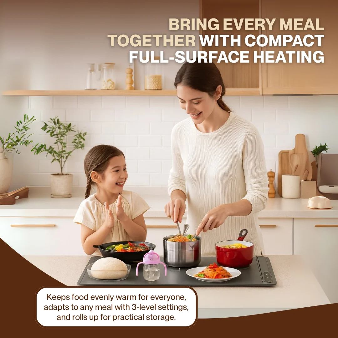 Electric Food Warming Tray with Touch Control & Rollable Storage