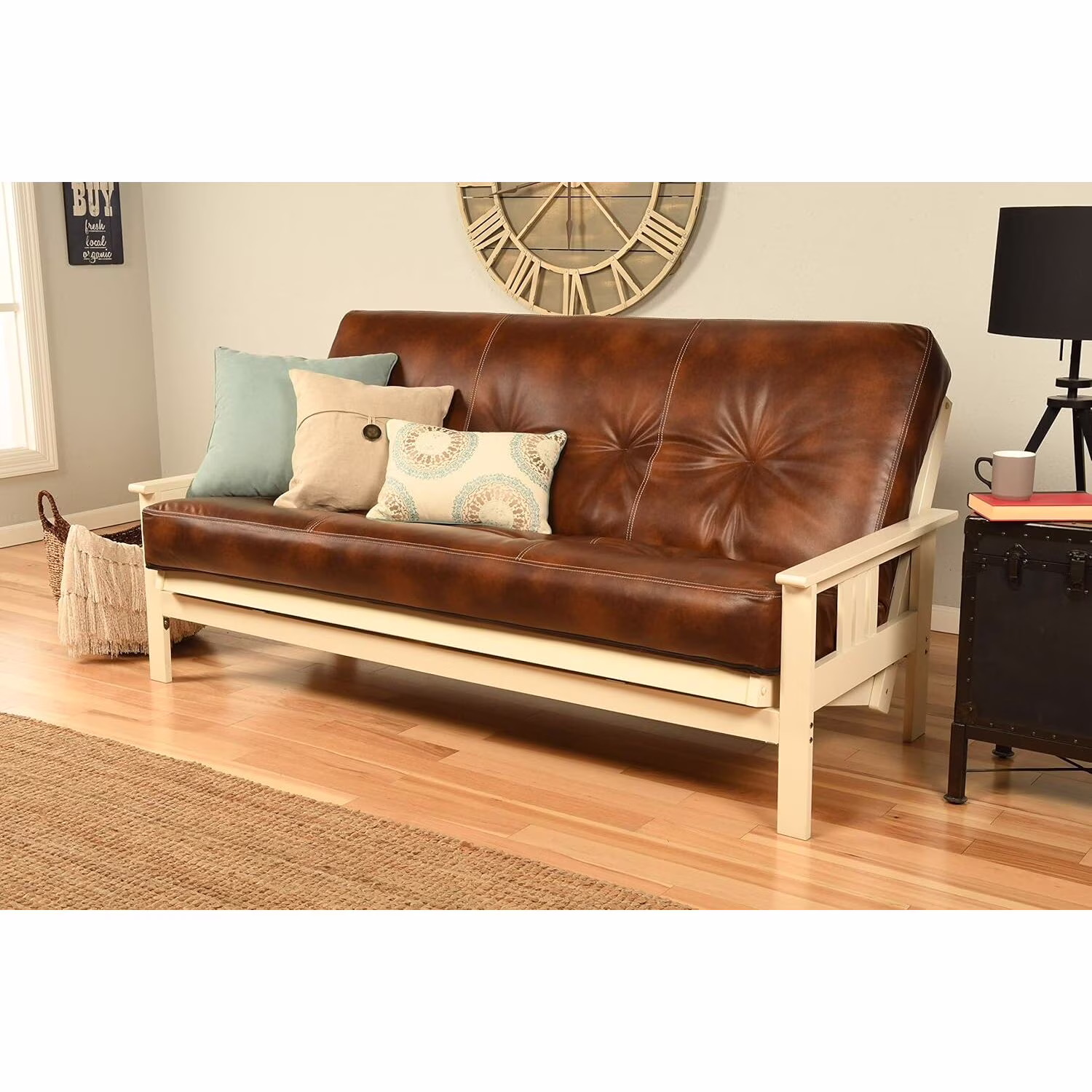 Homestock African Artifacts Full Size Futon Frame Set with Mattress, Easily Converts to Bed, Versatile Design Futon Frame for All Spaces, 33"H x 79"L x 37"D-Color:Linen Charcoal,Size:Barbados - Image 52