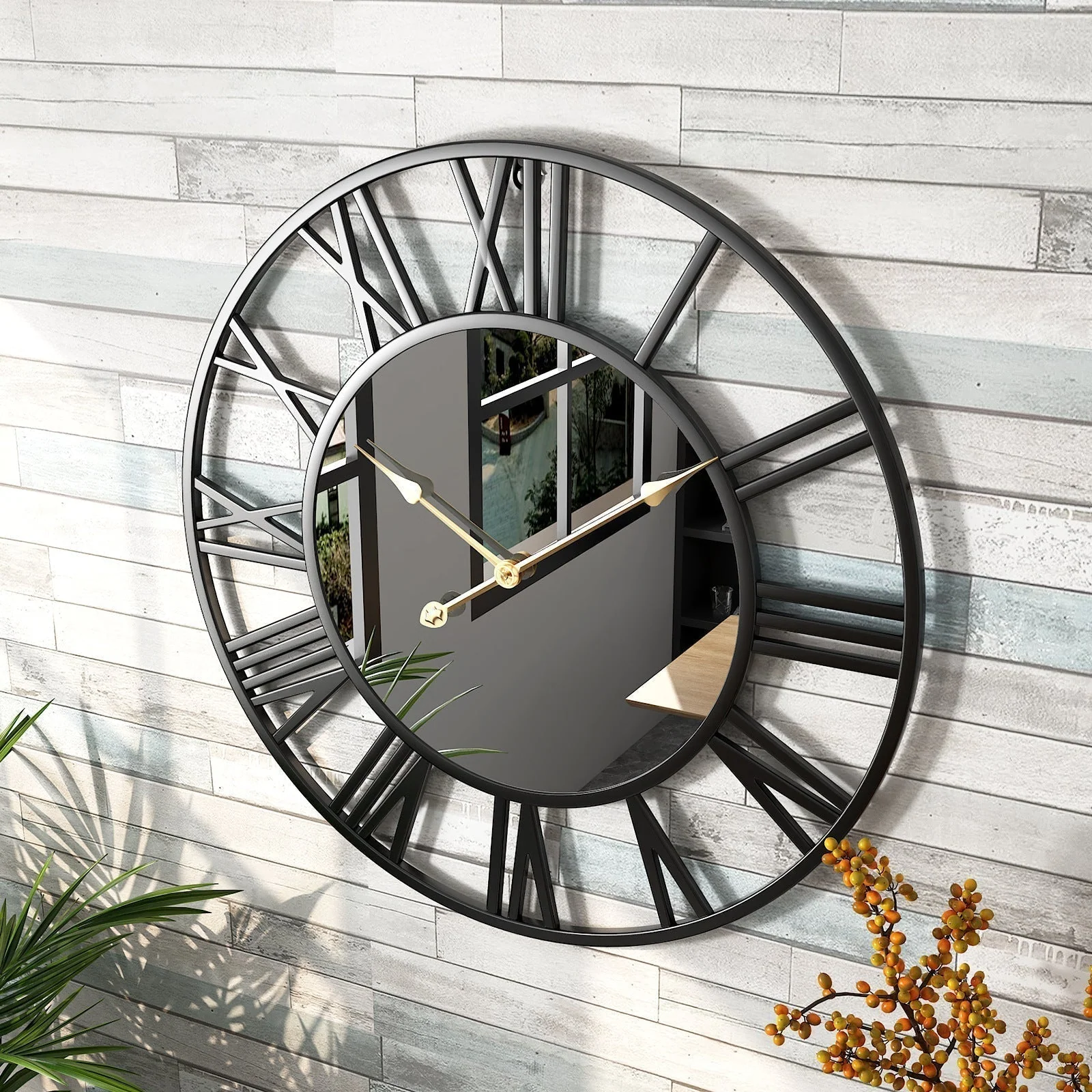 Elegant Round Wall Timepiece with Reflective Finish - Image 3