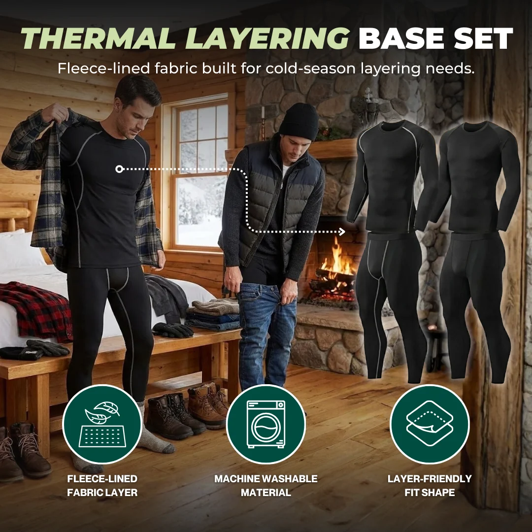 Men’s Thermal Underwear Set Fleece Lined Base Layer Top & Bottom