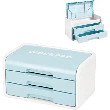 WORKPRO Mini Plastic Tool Box with 2-Drawer, Macaron Blue and White