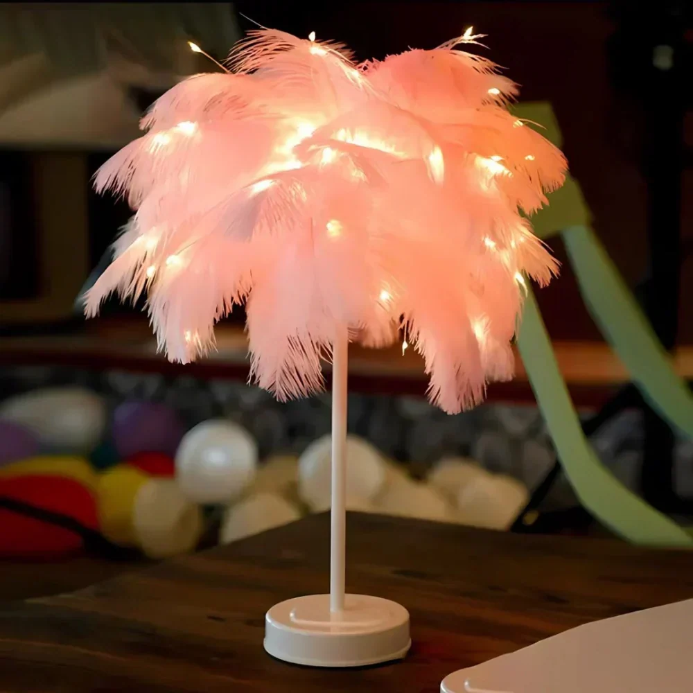 Feathered Serenity Table Lamp with Stylish Metal Stand - Image 7