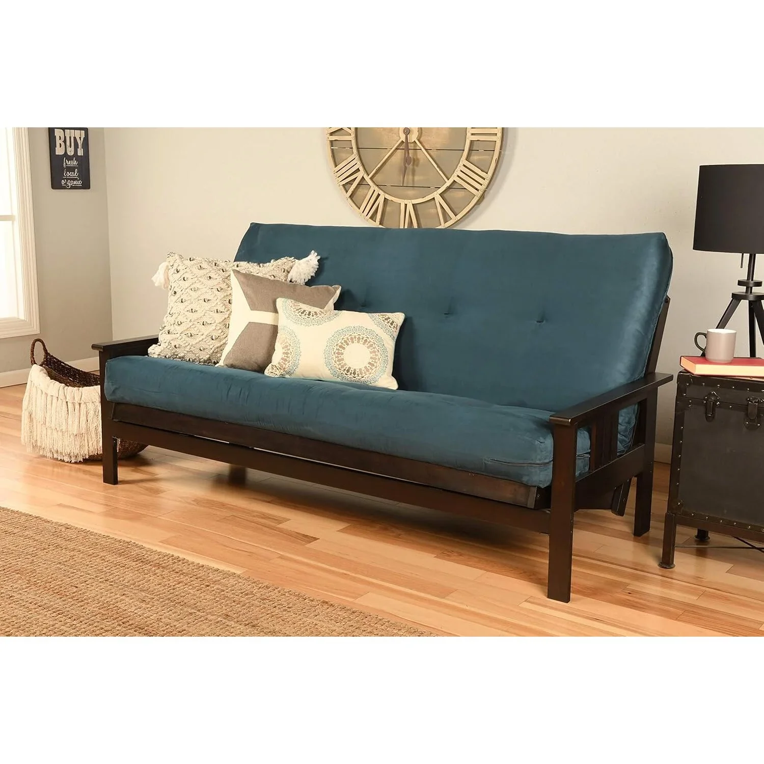 Homestock African Artifacts Full Size Futon Frame Set with Mattress, Easily Converts to Bed, Versatile Design Futon Frame for All Spaces, 33"H x 79"L x 37"D-Color:Linen Charcoal,Size:Barbados - Image 114