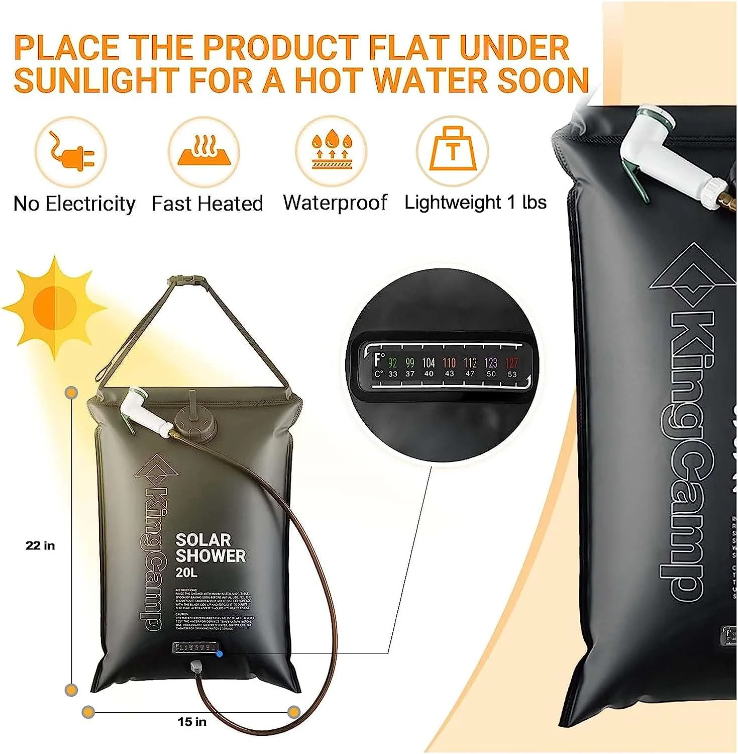 KingCamp Double Room Shower Tent with Solar Shower Set