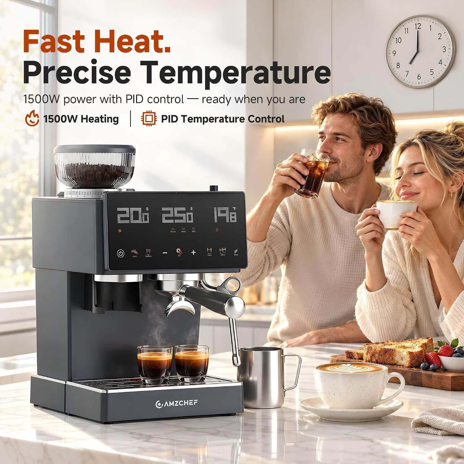 AMZCHEF Espresso Machine with Grinder 1500W 4
