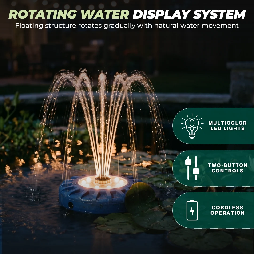 Floating Pool Fountain with LED Lights Rechargeable Water Pump