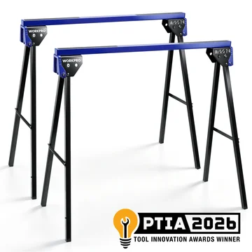 WORKPRO 2-Pack Heavy Duty Folding Sawhorses, 1800 lbs Load Capacity, Steel Sawhorse with Interlocking Design & Non-Slip Top for Workshop, Garage and Construction Projects