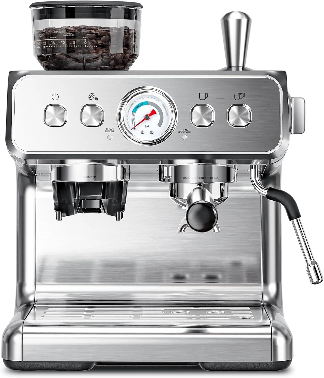 Kismile Espresso Machine, Semi-Automatic Coffee Maker with Bean Grinder and Milk Frother Steam Wand