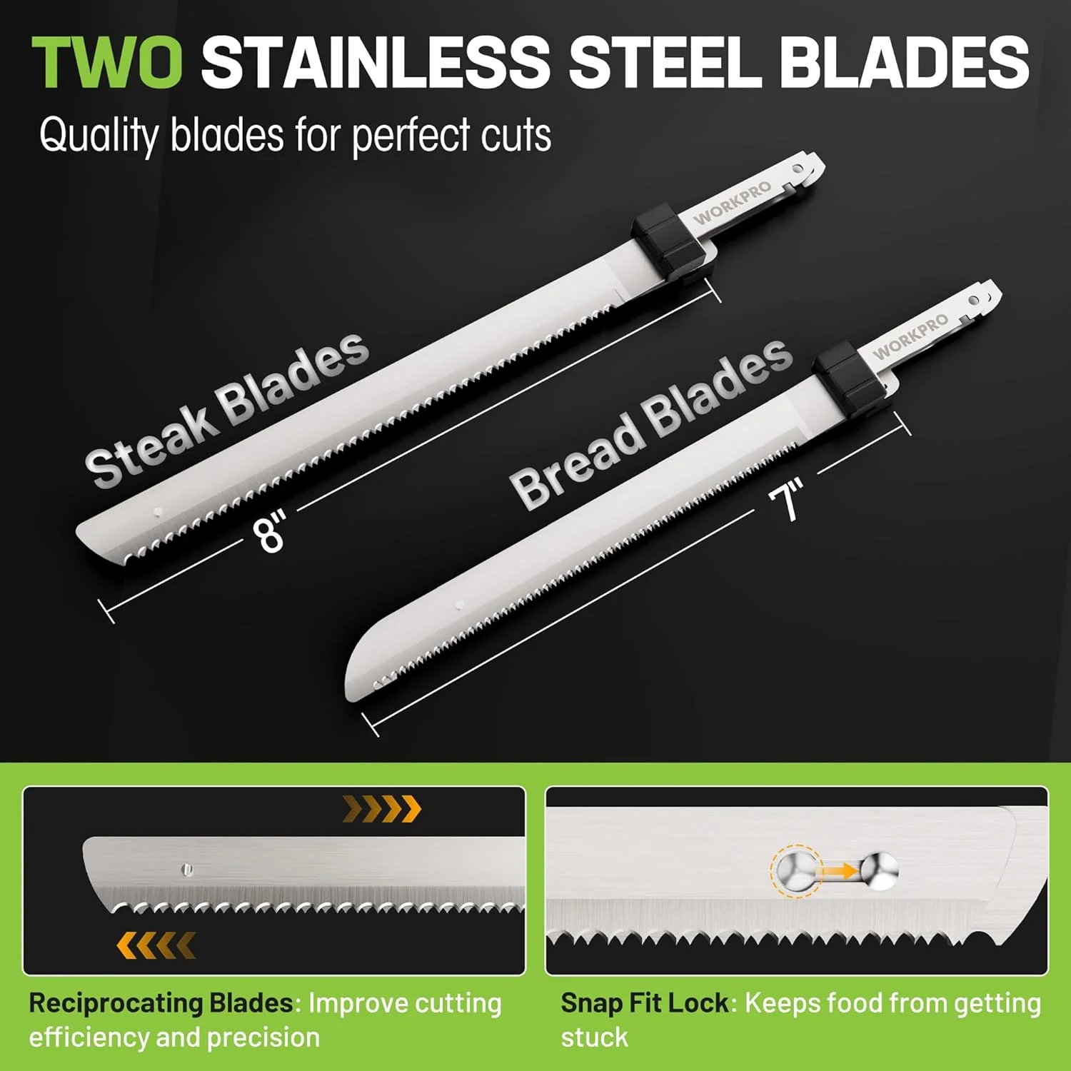 WORKPRO Electric Knife for Meat Slicing, Cordless Electric Carving Knife for Turkey, Fish & Bread, Two Stainless Steel Blades, Ergonomic Handle, Storage Case & Serving Fork Included, White - Image 4
